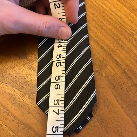 Little Black Tie Brand Black Tie with Metallic Silver Diagonal Stripes - Picture 3 of 5